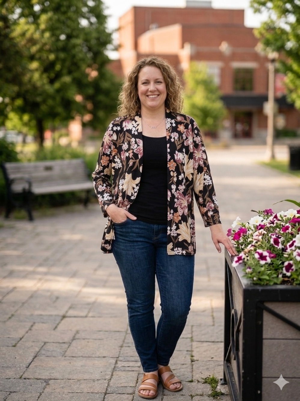 Hamilton Black Floral Cardigan with Pink and Tan Blooms